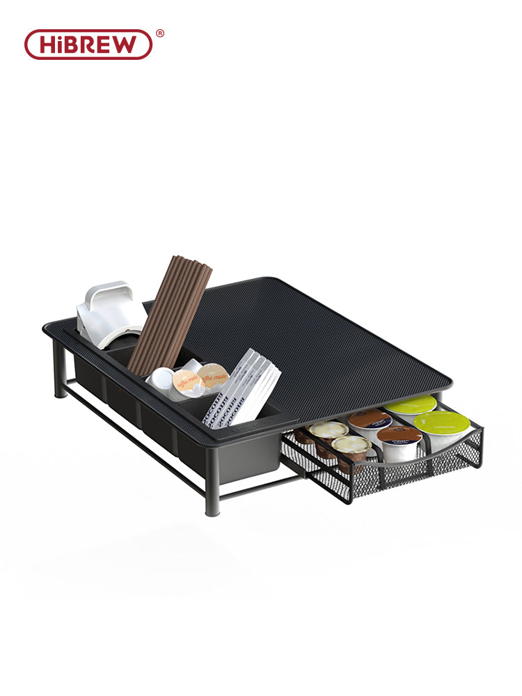 HiBREW Multi-functional Coffee Capsule Holder & Organizer Drawer for Nespresso, Dolce Gusto, K-Cup | Metal Coffee Machine Base Stand