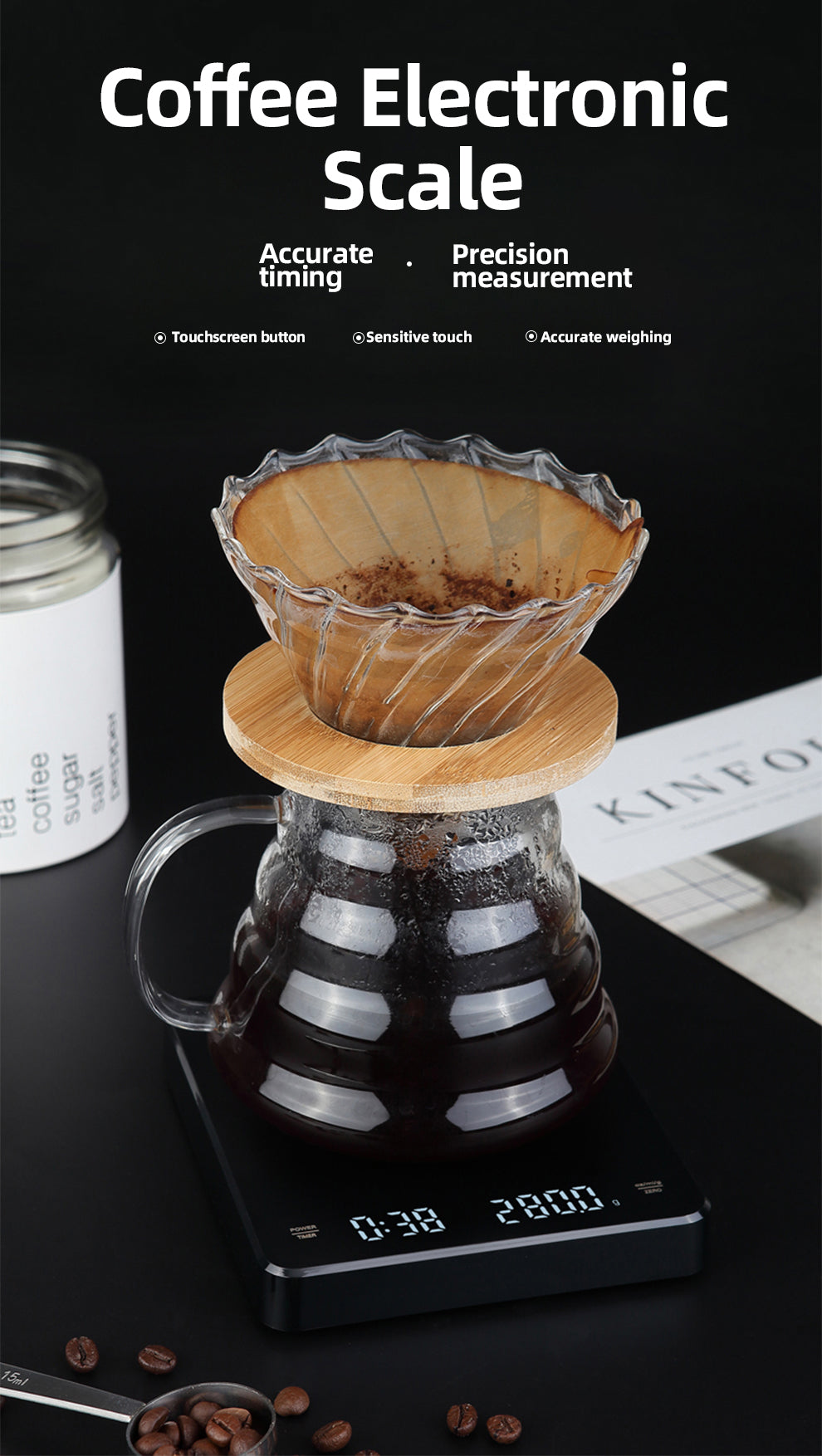 HiBREW Handkaffee-Zeitmesswaage, elektronische Waage, Wiegen, Zeitmessung, Countdown, professionelle elektronische Waage