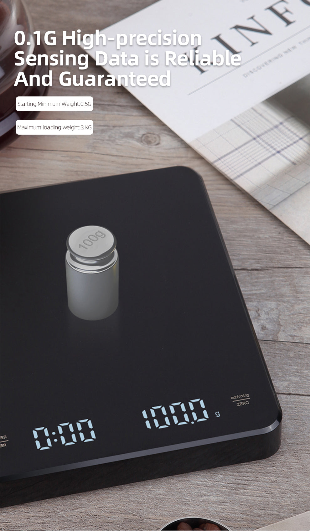 HiBREW Handkaffee-Zeitmesswaage, elektronische Waage, Wiegen, Zeitmessung, Countdown, professionelle elektronische Waage
