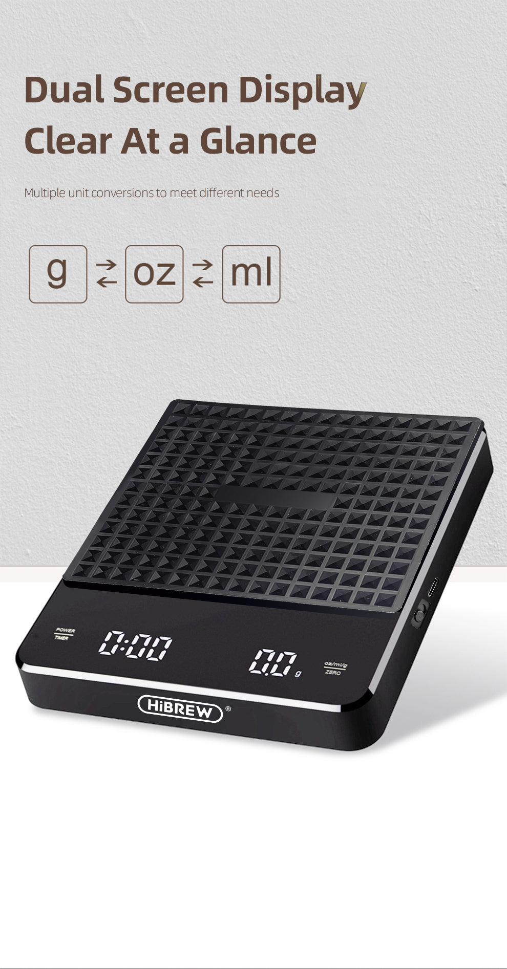 HiBREW Handkaffee-Zeitmesswaage, elektronische Waage, Wiegen, Zeitmessung, Countdown, professionelle elektronische Waage