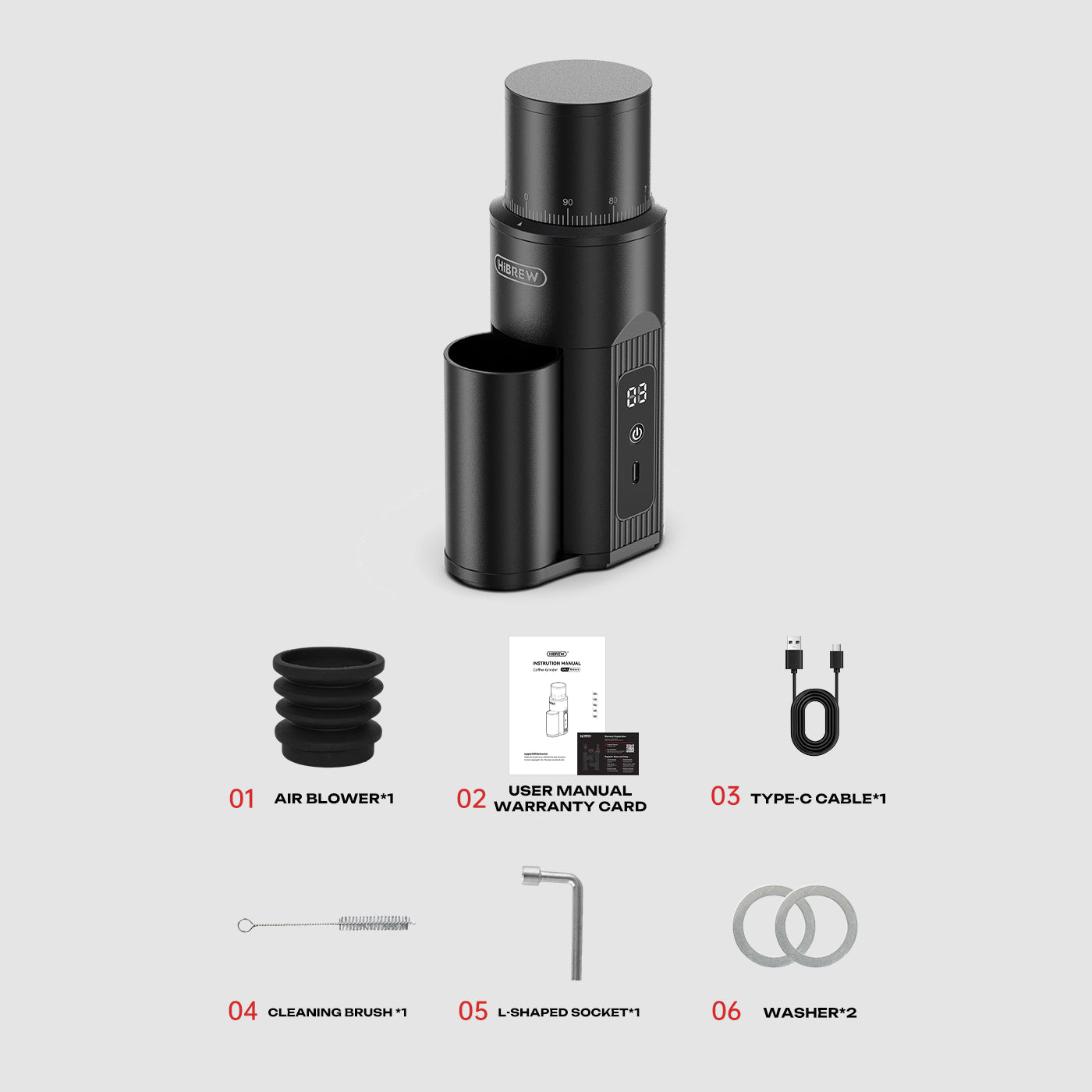 HiBREW G5mini Wireless Portable Coffee Grinder | 38mm Stainless Steel Conical Burr | 100-Step Stepless Adjustment | Type-C Fast Charging | Home/Outdoor/Office Use