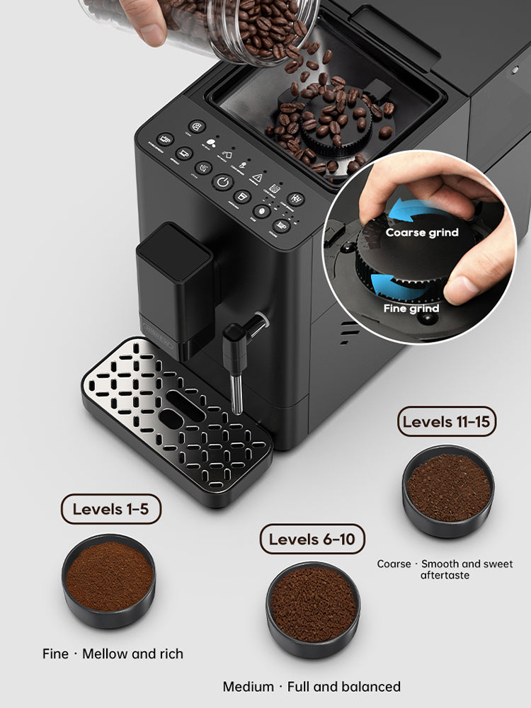 HiBREW H16A One-Touch Fully Automatic Coffee Maker with 15 Grinding Levels Steam Wand