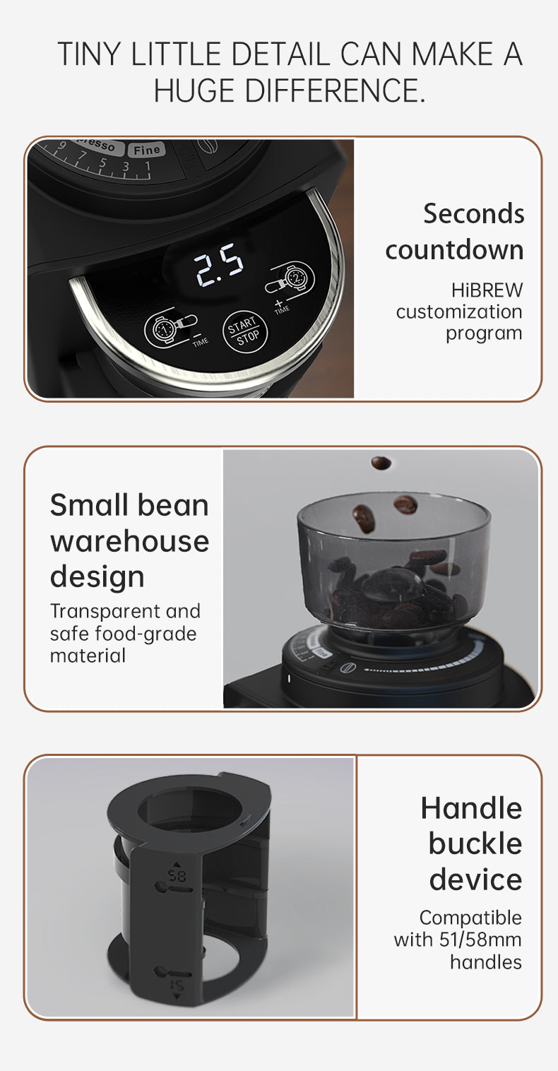 HiBREW Automatic Burr Mill Electric Coffee Grinder with 31 Gears Visual Bean Storage G3A