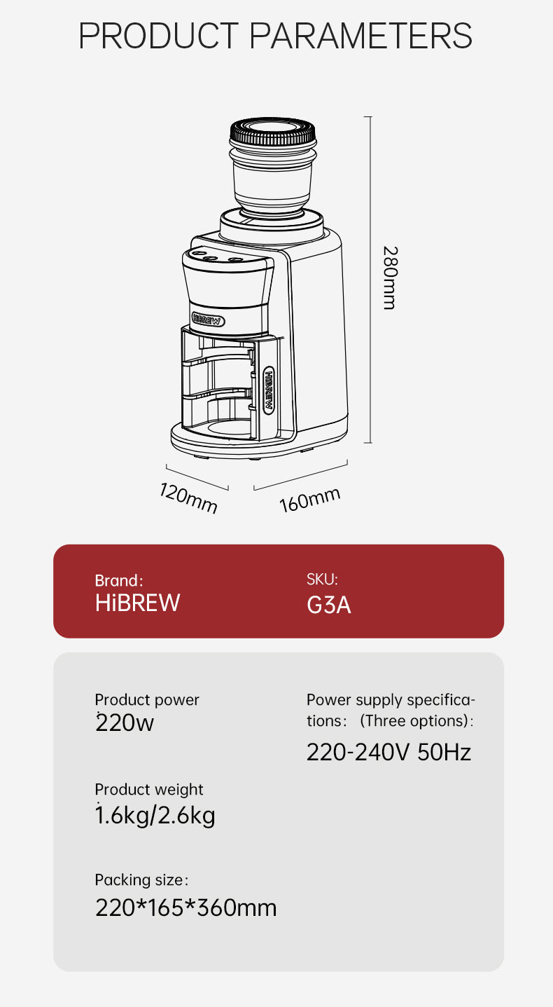 HiBREW Automatic Burr Mill Electric Coffee Grinder with 31 Gears Visual Bean Storage G3A