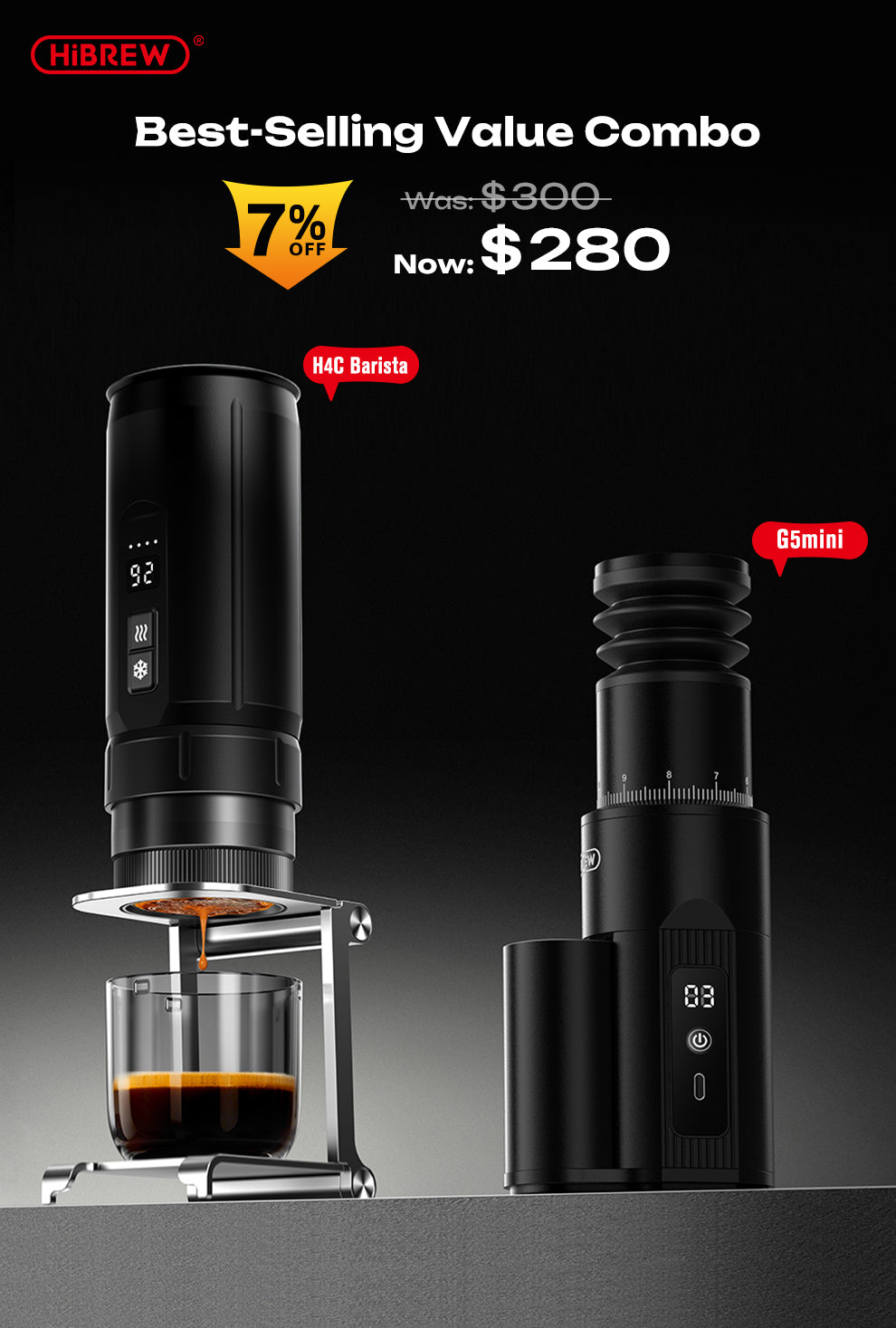 HiBREW H4C - ماكينة صنع الإسبريسو المحمولة مع بطارية قابلة للفصل