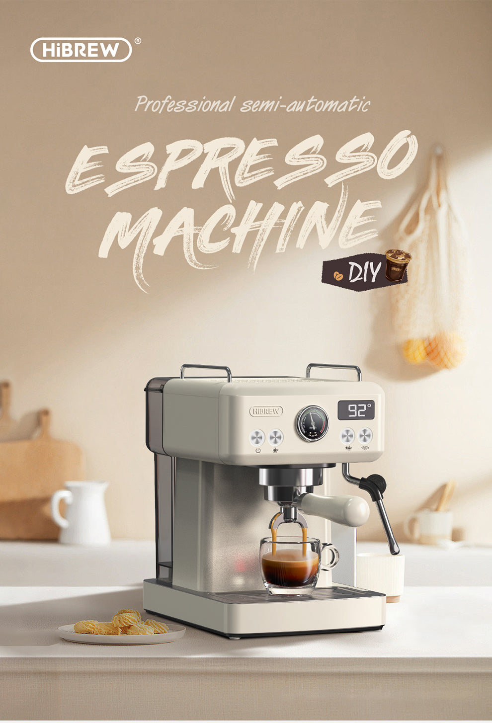 HiBREW Semi Automatic Espresso Coffee Machine Temperature Adjustable H10A