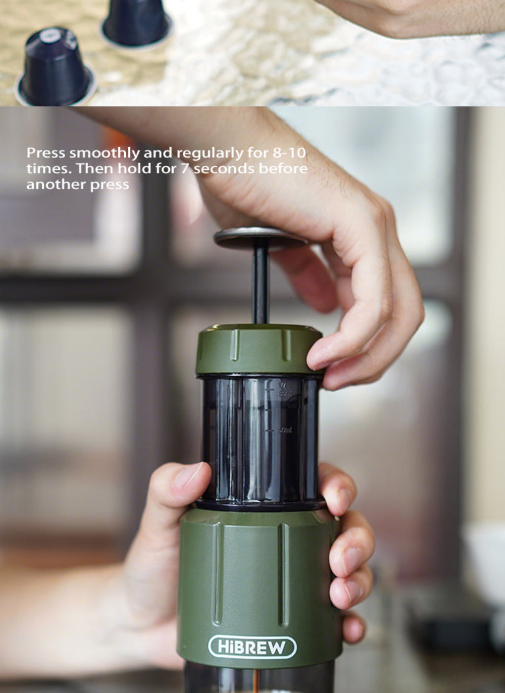 HiBREW 2 in 1 Portable Espresso Maker For Capsule & Ground Hand Press Brewer H4D