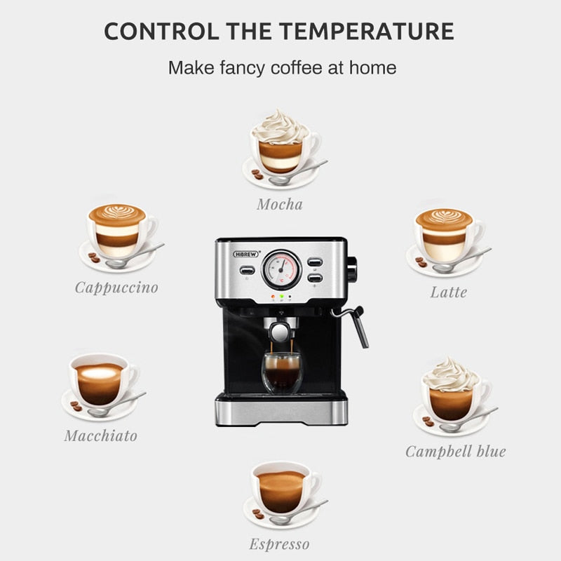HiBREW 20 Bar Espresso inox Semi Automatic Coffee Machine Cafetera H5
