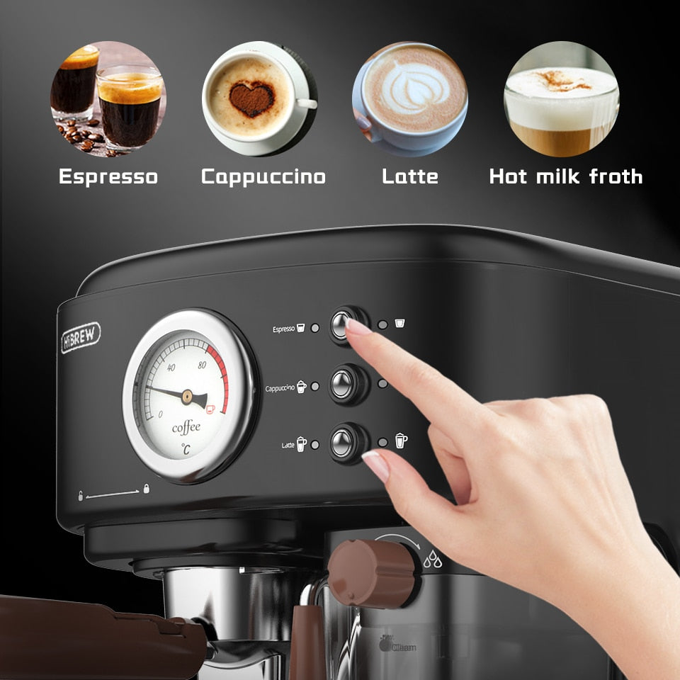 HiBREW Fully Automatic Espresso Cappuccino Latte 19Bar 3 in 1 Coffee Machine Automatic hot milk froth ESE pod&Ground Coffee H8A