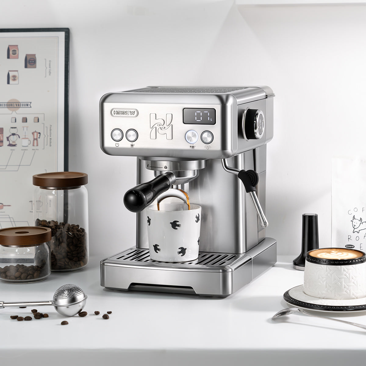 Machine à expresso semi-automatique HiBREW H10 | Pompe 15 bars | Réservoir 1,8 L | Température réglable