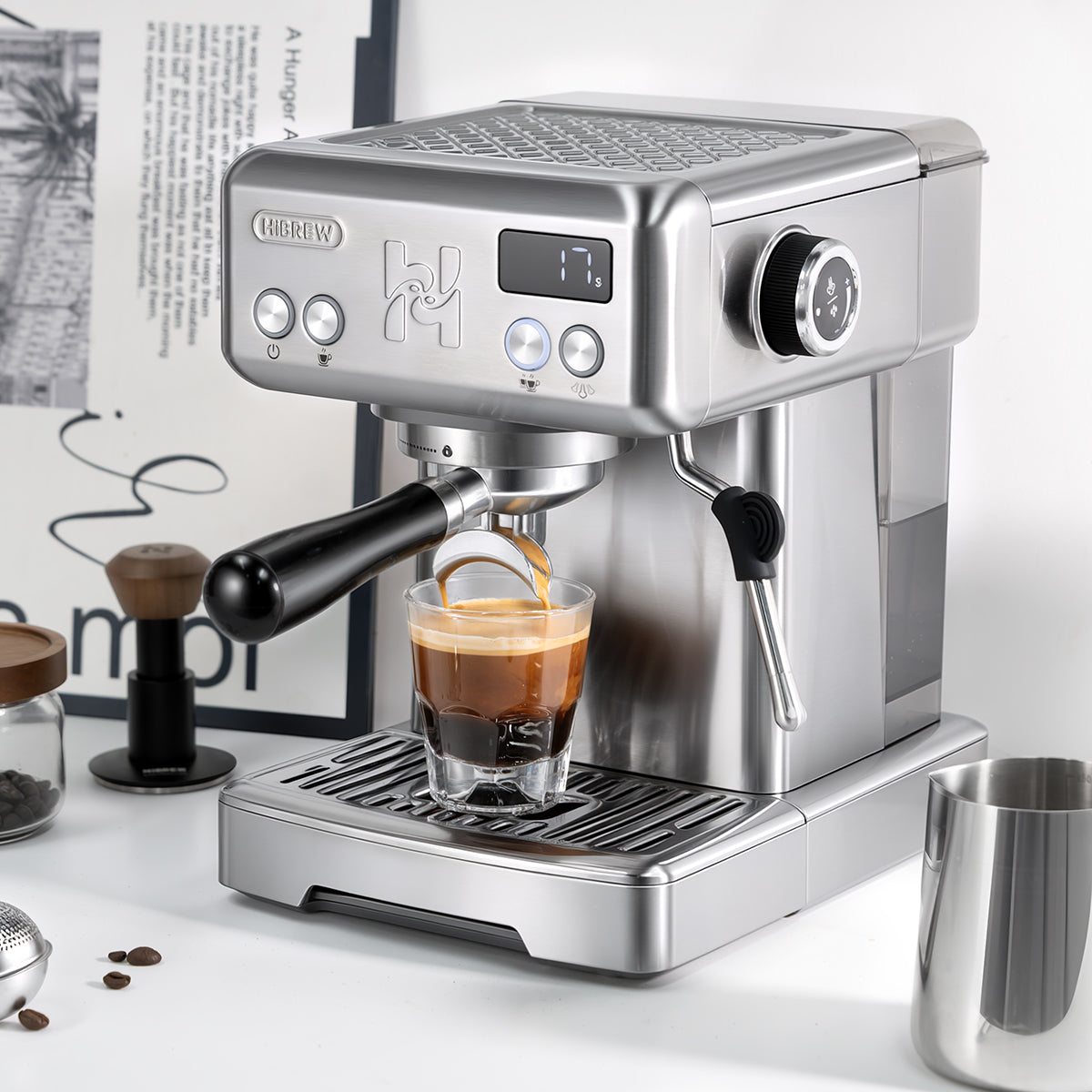 Machine à expresso semi-automatique HiBREW H10 | Pompe 15 bars | Réservoir 1,8 L | Température réglable