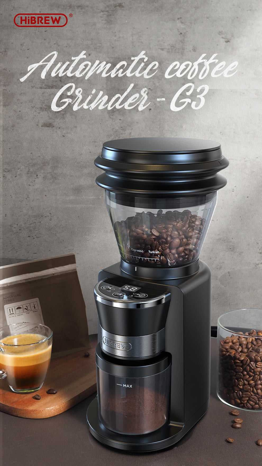 HiBREW Automatic Burr Mill Electric Coffee Grinder with 31 Gears G3