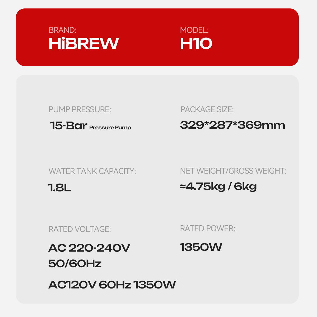 Machine à expresso semi-automatique HiBREW H10 | Pompe 15 bars | Réservoir 1,8 L | Température réglable