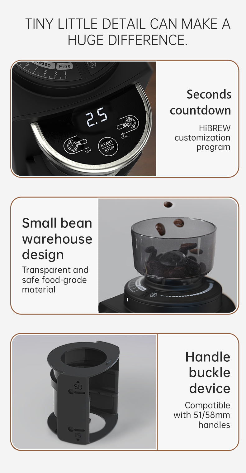 HiBREW Automatic Burr Mill Electric Coffee Grinder with 34 Gears for Espresso American Coffee Pour Over Visual Bean Storage G3A